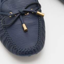 مملوكة مسبقًا حذاء لوفرز لوي فيتون غلوريا جلد إيبي أزرق سليب أون بفيونكة مقاس 38