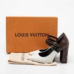 مملوكة مسبقًا Louis Vuitton White/Brown Monogram Canvas and Leather Mary Jane Pumps Size 37
