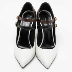 مملوكة مسبقًا Louis Vuitton White/Brown Monogram Canvas and Leather Mary Jane Pumps Size 37