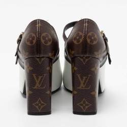مملوكة مسبقًا Louis Vuitton White/Brown Monogram Canvas and Leather Mary Jane Pumps Size 37