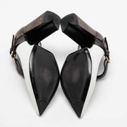 مملوكة مسبقًا Louis Vuitton White/Brown Monogram Canvas and Leather Mary Jane Pumps Size 37