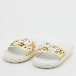 Pre Owned Louis Vuitton White Patent Leather Sunbath Flower Slide Sandals Size 38