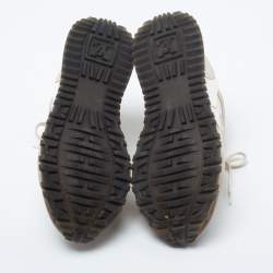 Louis Vuitton White/Brown Leather And Monogram Canvas Run Away Low Top Sneakers Size 35.5