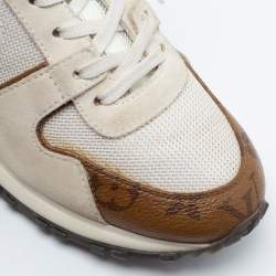Louis Vuitton White/Brown Leather And Monogram Canvas Run Away Low Top Sneakers Size 35.5