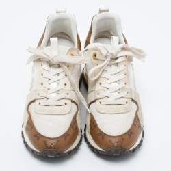 Louis Vuitton White/Brown Leather And Monogram Canvas Run Away Low Top Sneakers Size 35.5
