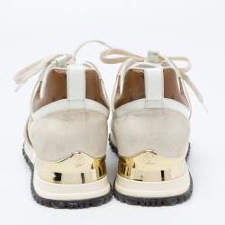 Louis Vuitton White/Brown Leather And Monogram Canvas Run Away Low Top Sneakers Size 35.5