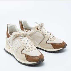 Louis Vuitton White/Brown Leather And Monogram Canvas Run Away Low Top Sneakers Size 35.5