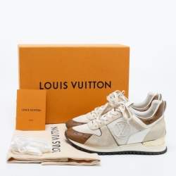 Louis Vuitton White/Brown Leather And Monogram Canvas Run Away Low Top Sneakers Size 35.5