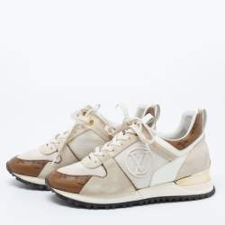 Louis Vuitton White/Brown Leather And Monogram Canvas Run Away Low Top Sneakers Size 35.5