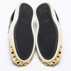Louis Vuitton Black Suede, Patent and Leather Studded Tempo Slip-On Sneakers Size 38