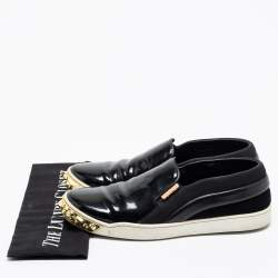 Louis Vuitton Black Suede, Patent and Leather Studded Tempo Slip-On Sneakers Size 38