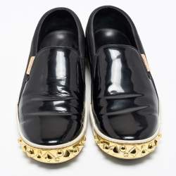 Louis Vuitton Black Suede, Patent and Leather Studded Tempo Slip-On Sneakers Size 38