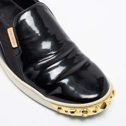 Louis Vuitton Black Suede, Patent and Leather Studded Tempo Slip-On Sneakers Size 38