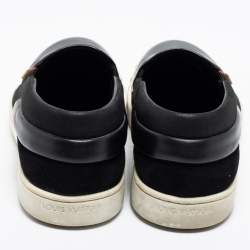 Louis Vuitton Black Suede, Patent and Leather Studded Tempo Slip-On Sneakers Size 38