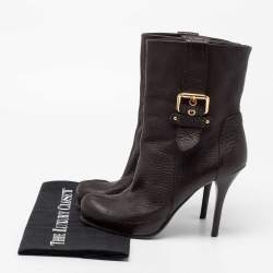 Pre Owned Louis Vuitton Dark Brown Leather Ankle Length Boots 37.5