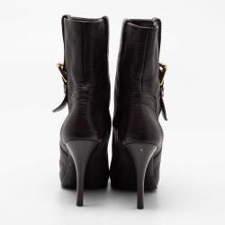 Pre Owned Louis Vuitton Dark Brown Leather Ankle Length Boots 37.5