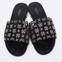 مملوكة مسبقًا Louis Vuitton Black Leather Embellished  Sandals Size 39