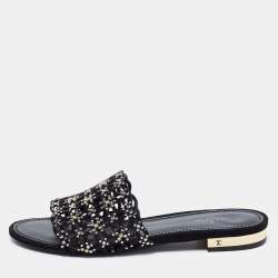 مملوكة مسبقًا Louis Vuitton Black Leather Embellished  Sandals Size 39