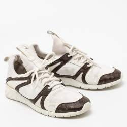 Louis Vuitton White Knit Fabric And Leather Aftergame Lace Up Sneakers Size 40