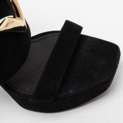 Louis Vuitton Black Suede Platform Slingback Sandals Size 37.5