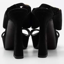 Louis Vuitton Black Suede Platform Slingback Sandals Size 37.5