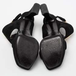 Louis Vuitton Black Suede Platform Slingback Sandals Size 37.5