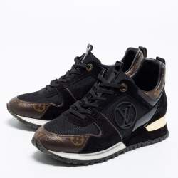 Louis Vuitton Black/Brown Mesh, Suede and Monogram Canvas Run Away Low-Top Sneakers Size 38