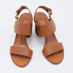 Pre Owned صندل لوي فيتون جلد بني سير كاحل أفقي مقاس 38.5 