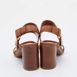 Pre Owned صندل لوي فيتون جلد بني سير كاحل أفقي مقاس 38.5 