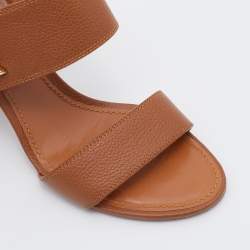 Pre Owned صندل لوي فيتون جلد بني سير كاحل أفقي مقاس 38.5 