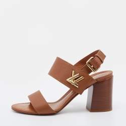 Pre Owned صندل لوي فيتون جلد بني سير كاحل أفقي مقاس 38.5 