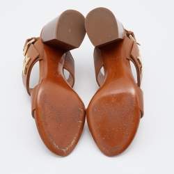 Pre Owned صندل لوي فيتون جلد بني سير كاحل أفقي مقاس 38.5 