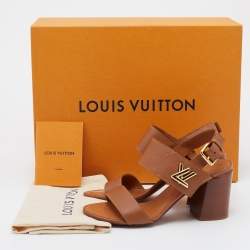 Pre Owned صندل لوي فيتون جلد بني سير كاحل أفقي مقاس 38.5 
