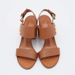 Pre Owned صندل لوي فيتون جلد بني سير كاحل أفقي مقاس 38.5 