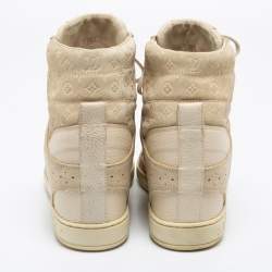 Louis Vuitton Off White Monogram Suede And Leather Cliff Top Wedge Sneakers Size 38