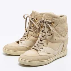 Louis Vuitton Off White Monogram Suede And Leather Cliff Top Wedge Sneakers Size 38