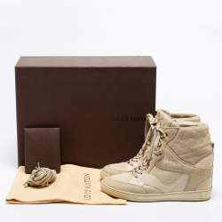 Louis Vuitton Off White Monogram Suede And Leather Cliff Top Wedge Sneakers Size 38