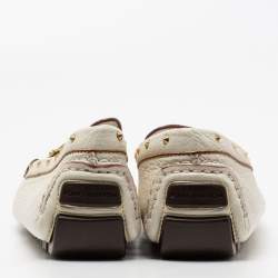 Pre Owned حذاء لوفرز لوي فيتون جلد أوف وايت قفل حرف أس سليب أون مقاس 40.5