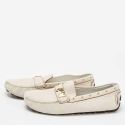 Pre Owned حذاء لوفرز لوي فيتون جلد أوف وايت قفل حرف أس سليب أون مقاس 40.5