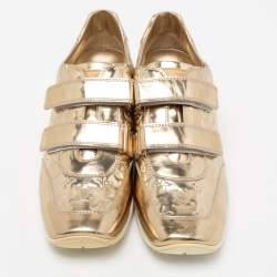 Louis Vuitton Metallic Gold Monogram Embossed Leather Velcro Strap Sneakers Size 40.5