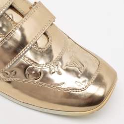 Louis Vuitton Metallic Gold Monogram Embossed Leather Velcro Strap Sneakers Size 40.5