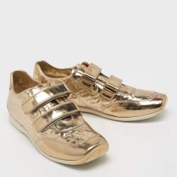 Louis Vuitton Metallic Gold Monogram Embossed Leather Velcro Strap Sneakers Size 40.5