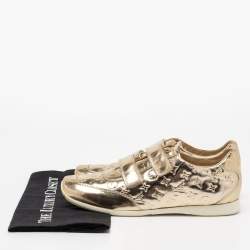 Louis Vuitton Metallic Gold Monogram Embossed Leather Velcro Strap Sneakers Size 40.5
