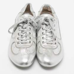 مملوكة مسبقًا Louis Vuitton Metallic Silver Monogram Leather Trainers Lace Up Low Top Sneakers Size 38