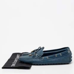 Pre Owned Louis Vuitton Blue Monogram Leather Gloria Bow Slip On Loafers Size 41