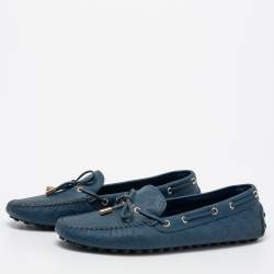 Pre Owned Louis Vuitton Blue Monogram Leather Gloria Bow Slip On Loafers Size 41