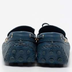 Pre Owned Louis Vuitton Blue Monogram Leather Gloria Bow Slip On Loafers Size 41