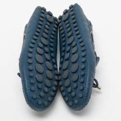 Pre Owned Louis Vuitton Blue Monogram Leather Gloria Bow Slip On Loafers Size 41