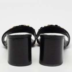 مملوكة مسبقًا Louis Vuitton Black Leather Applique Embellished Block Heel Slide Sandals Size 40