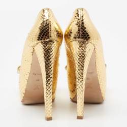 Pre Owned Louis Vuitton Metallic Gold Python Peep Toe Platform Pumps Size 38